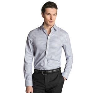 🆕 CHARLES TYRWHITT Slim Fit checker blue Button Down Shirt Size 15